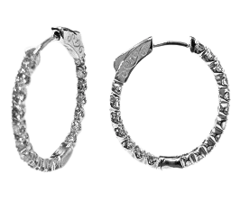 14K White Gold 2ctw Diamond Inside Out Hoops