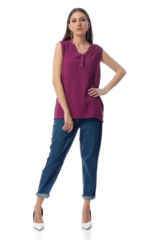 54411 Sleeveless Fluffy Shirt Wit Front Pocket - Violet Red