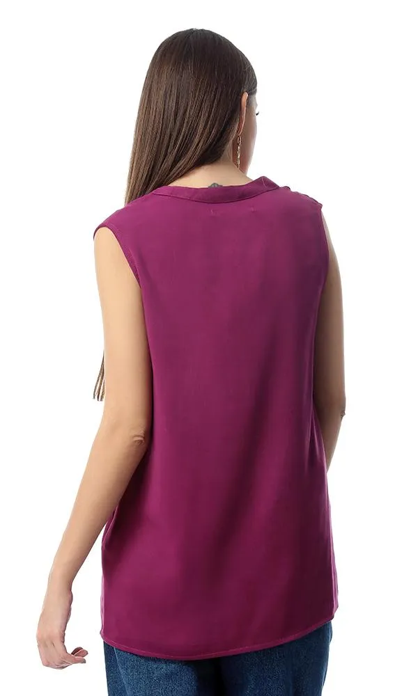 54411 Sleeveless Fluffy Shirt Wit Front Pocket - Violet Red