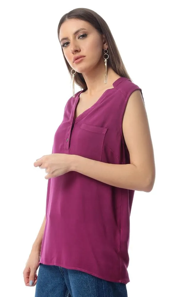 54411 Sleeveless Fluffy Shirt Wit Front Pocket - Violet Red