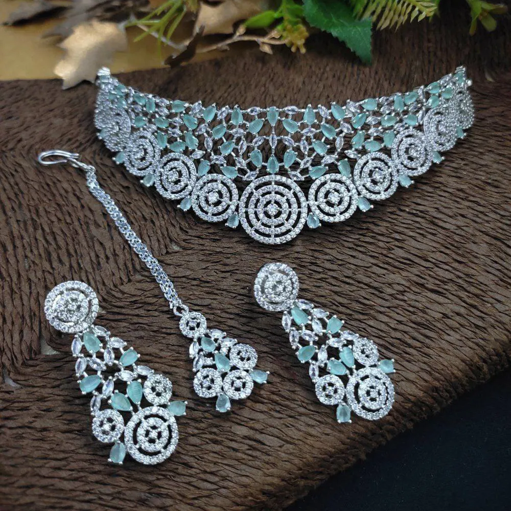 Aamrapali Silver Plated AD Choker Necklace Set