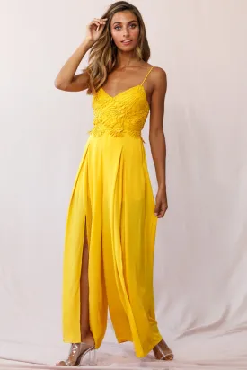 Ada Applique Embroidery Bust Wide Leg Jumpsuit Mustard