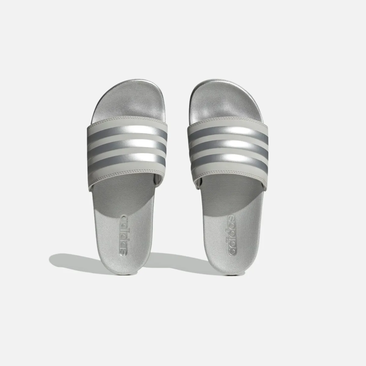 Adidas Adilette comfort slides- Grey Two/Silver Metallic/Grey Two