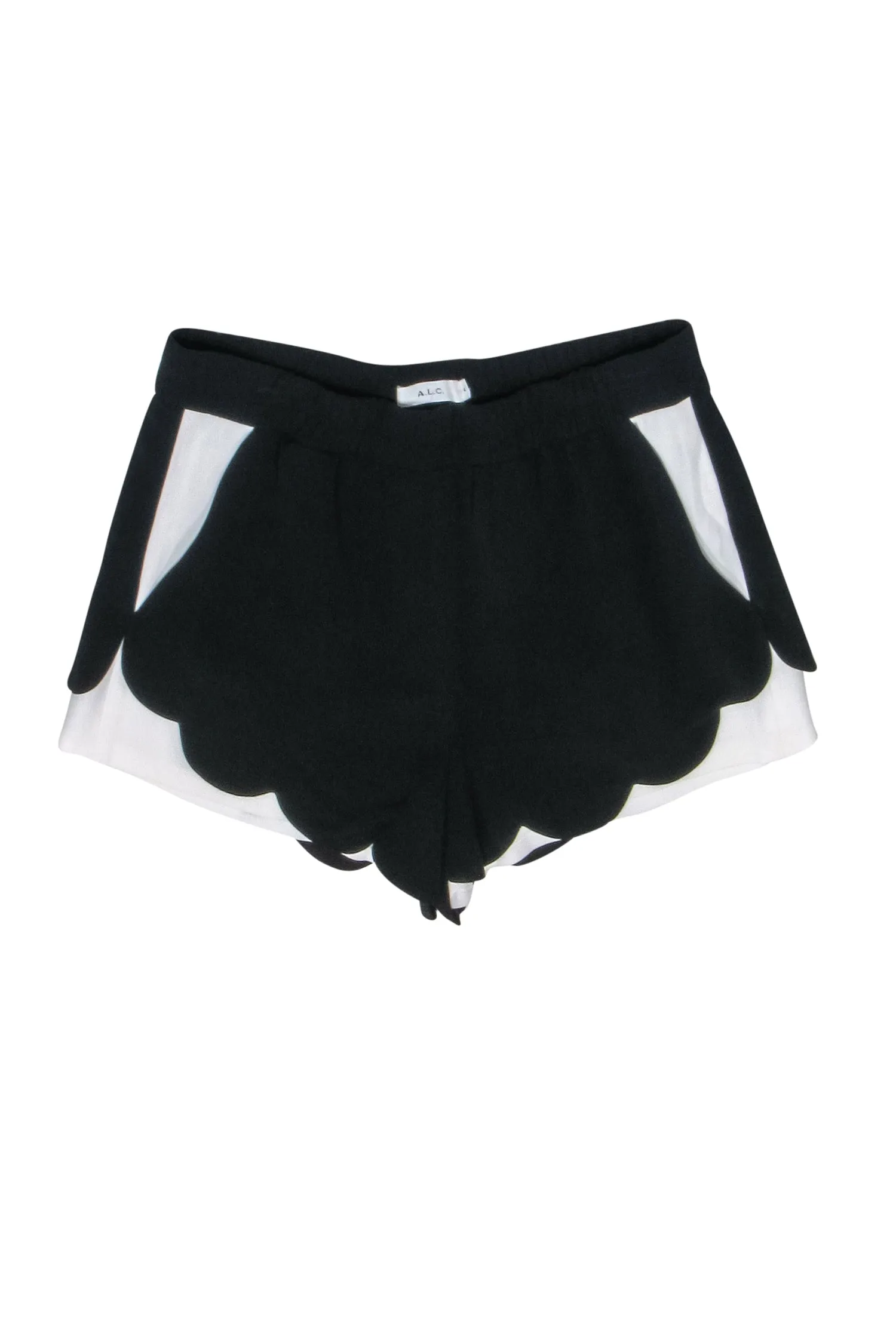 A.L.C - Black & White Colorblock Shorts w/ Scallop Hem Sz 4