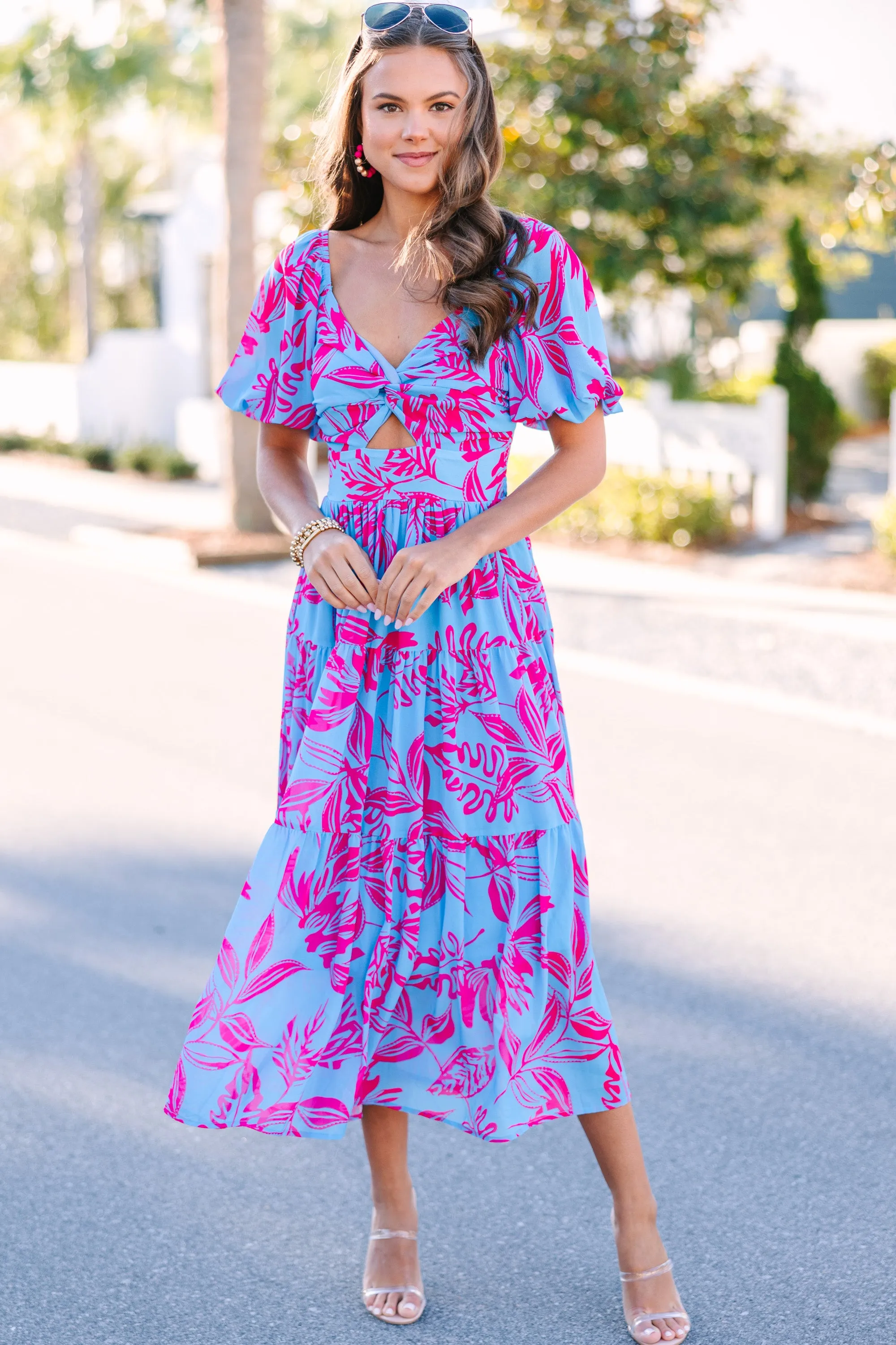 All In The Journey Blue Floral Midi Dress