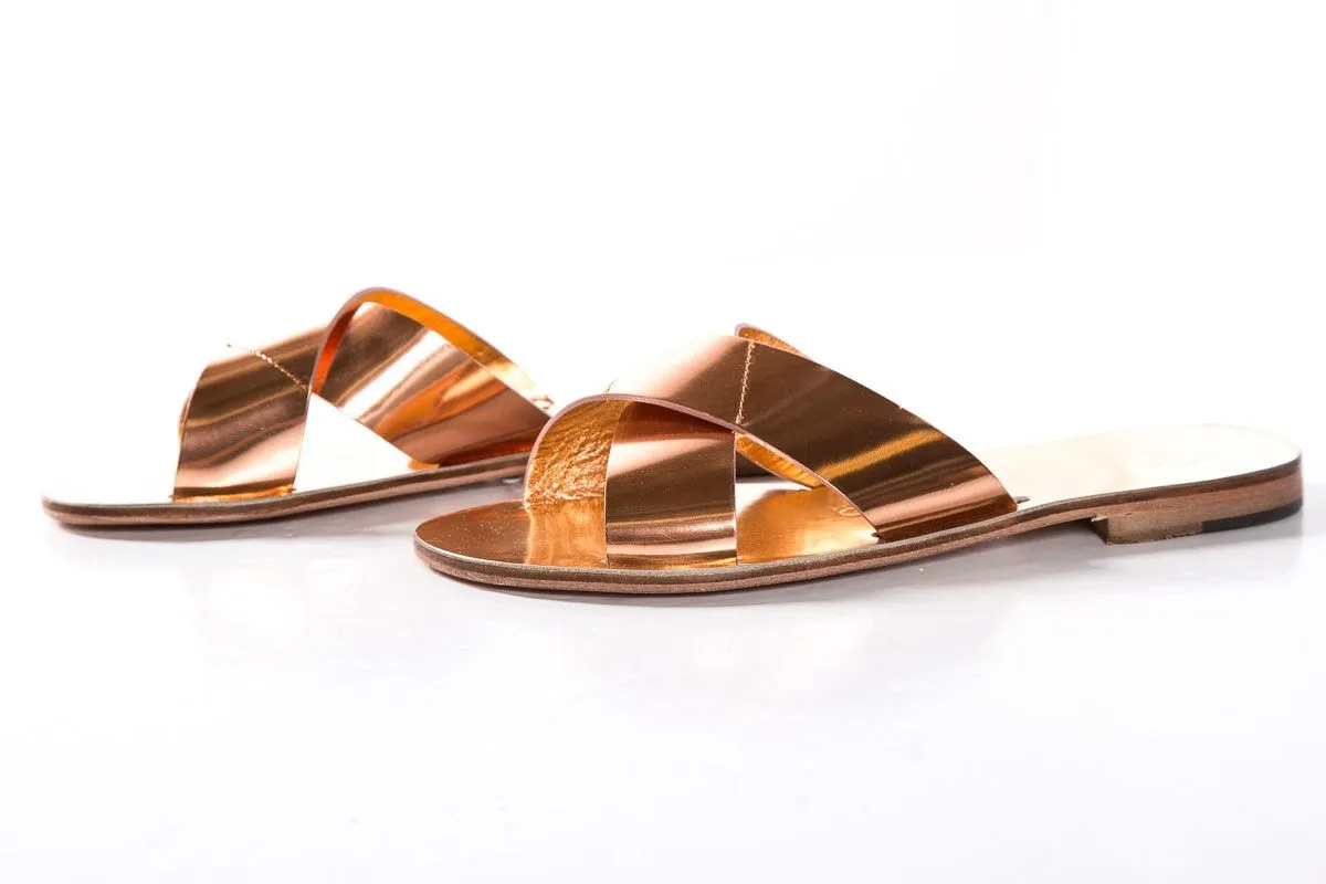 Alvaro Gonzalez Rose Gold Metallic Leather Slide Sandals SZ 39 NWT SALE