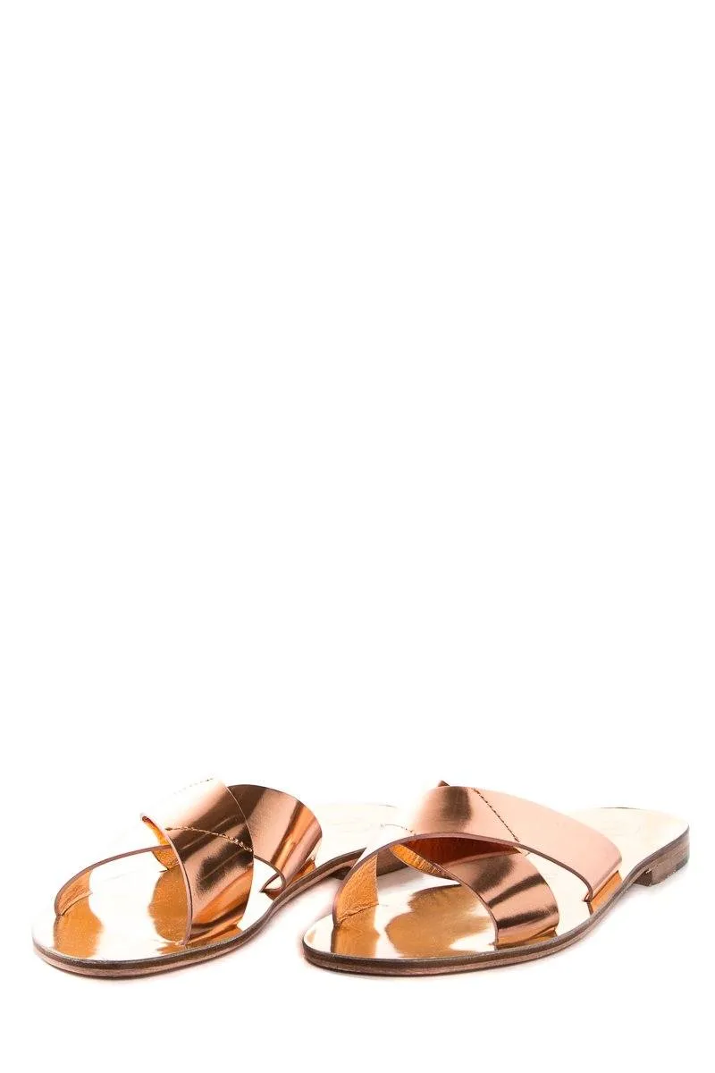 Alvaro Gonzalez Rose Gold Metallic Leather Slide Sandals SZ 39 NWT SALE