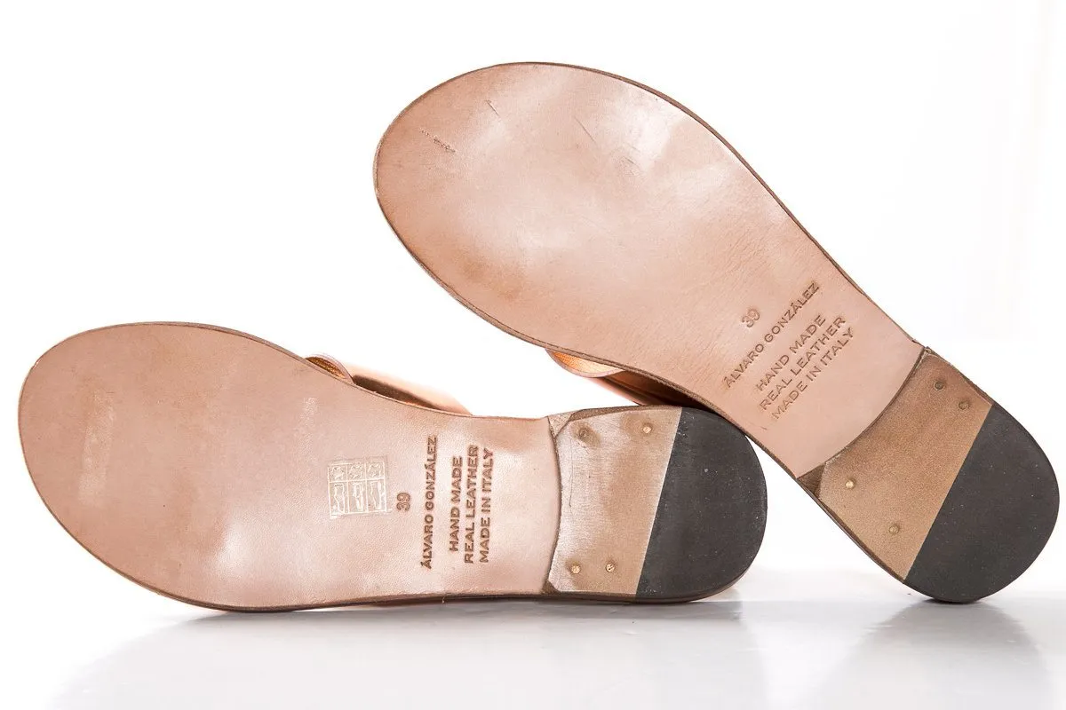 Alvaro Gonzalez Rose Gold Metallic Leather Slide Sandals SZ 39 NWT SALE