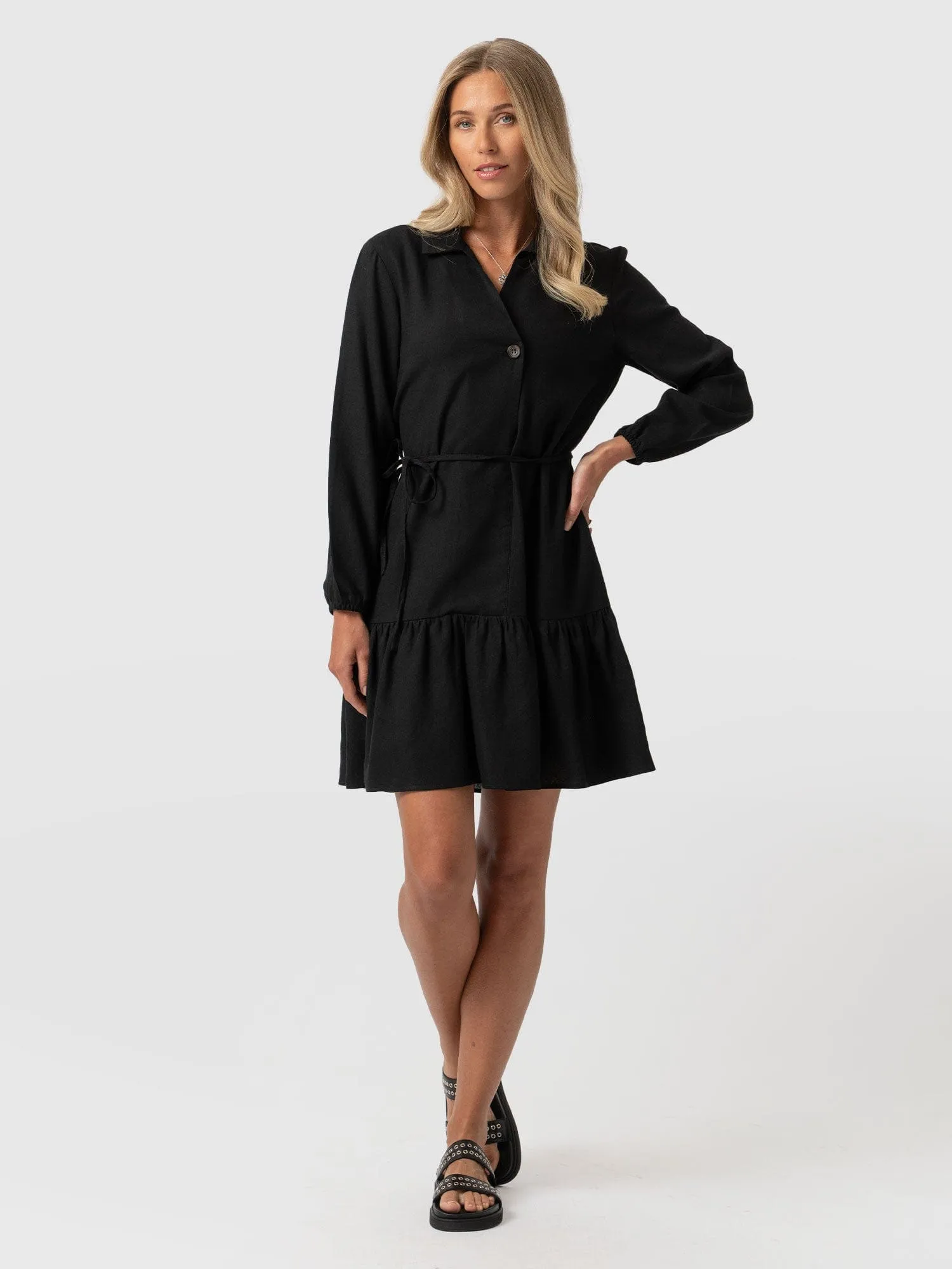 Aurelia Linen Mini Dress - Black