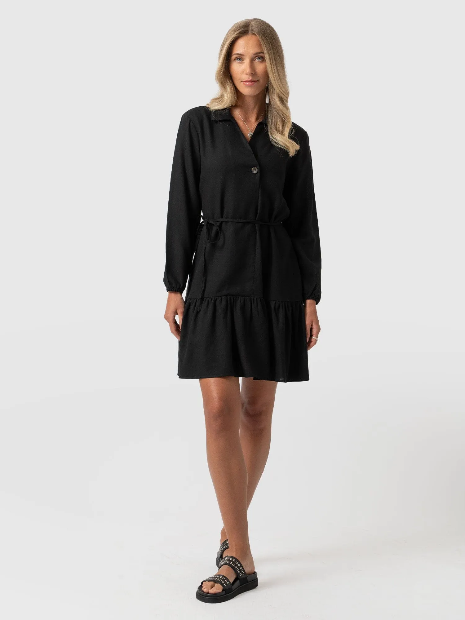 Aurelia Linen Mini Dress - Black