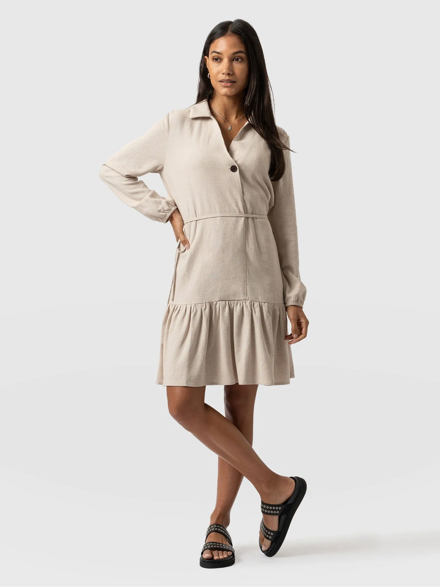 Aurelia Linen Mini Dress - Oatmeal