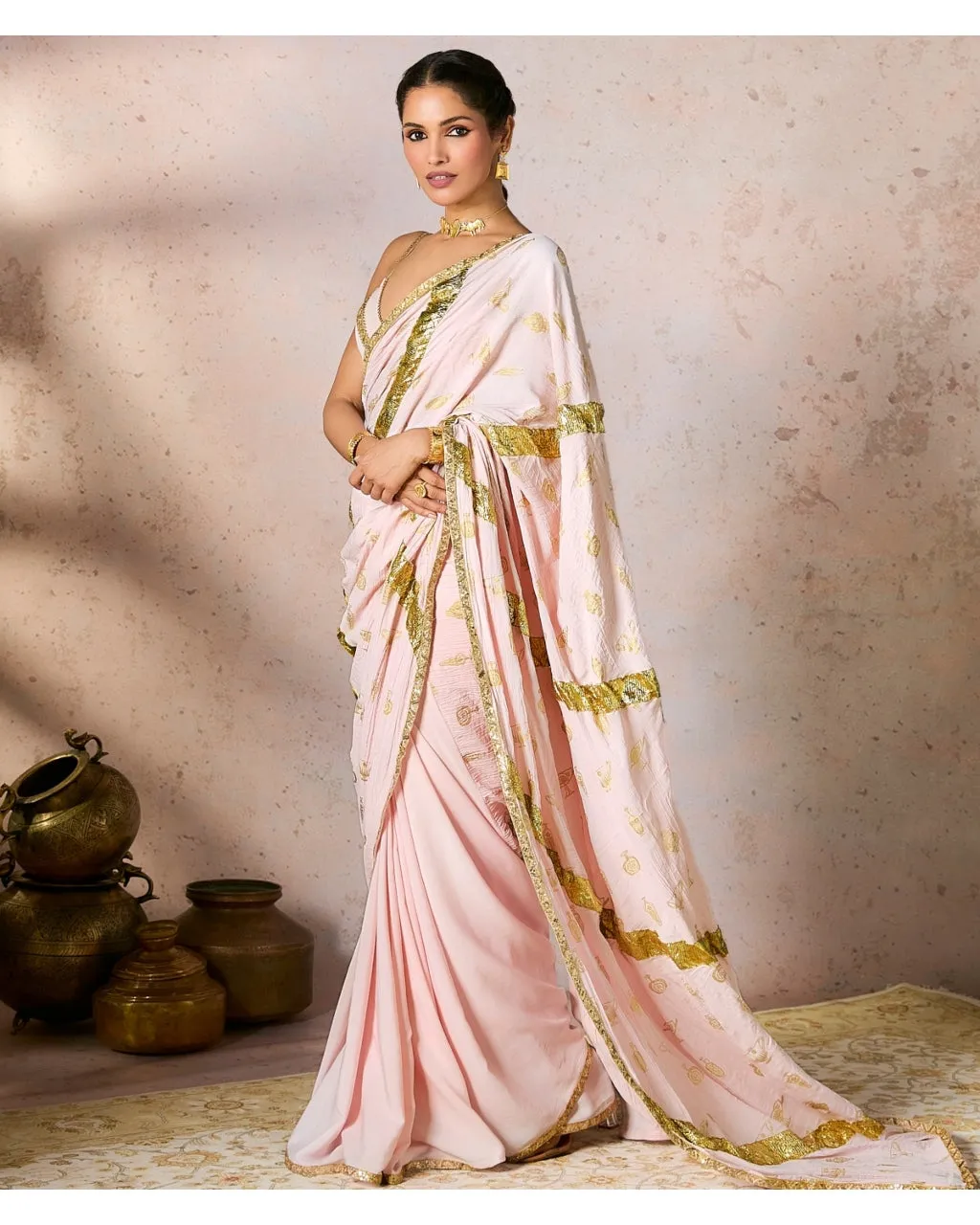 Baby Pink Potters Touch Gota Sari Set