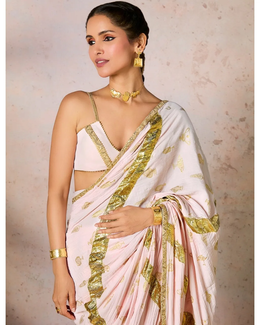 Baby Pink Potters Touch Gota Sari Set