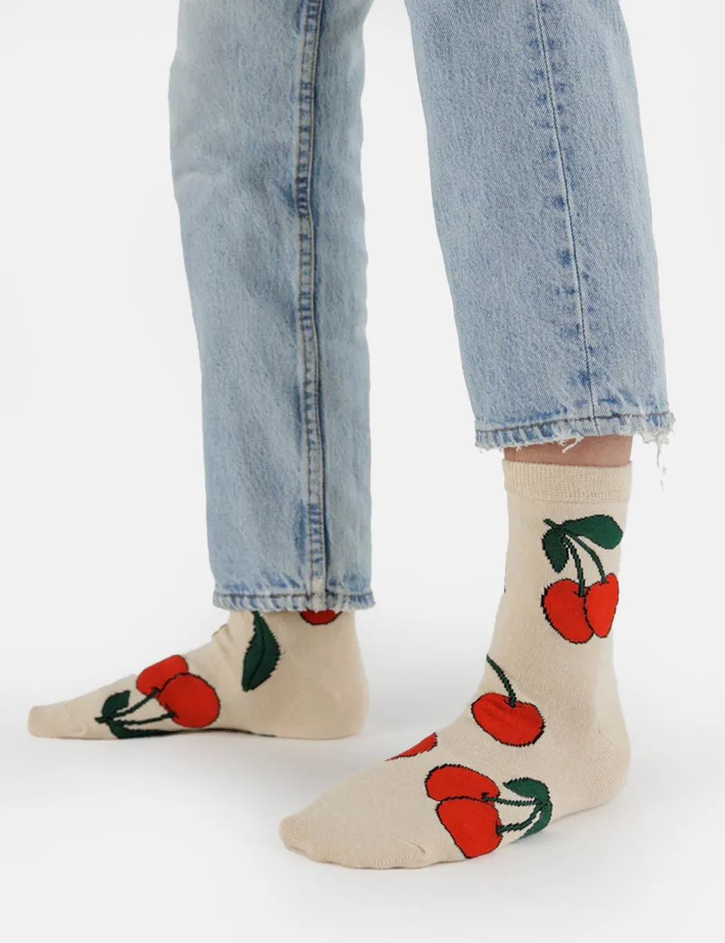 Baggu Crew Sock - Ecru Cherry