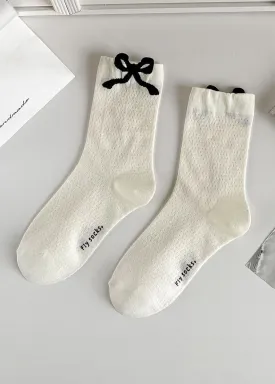 Ballet Bow Thin Mesh Socks - Black Bow