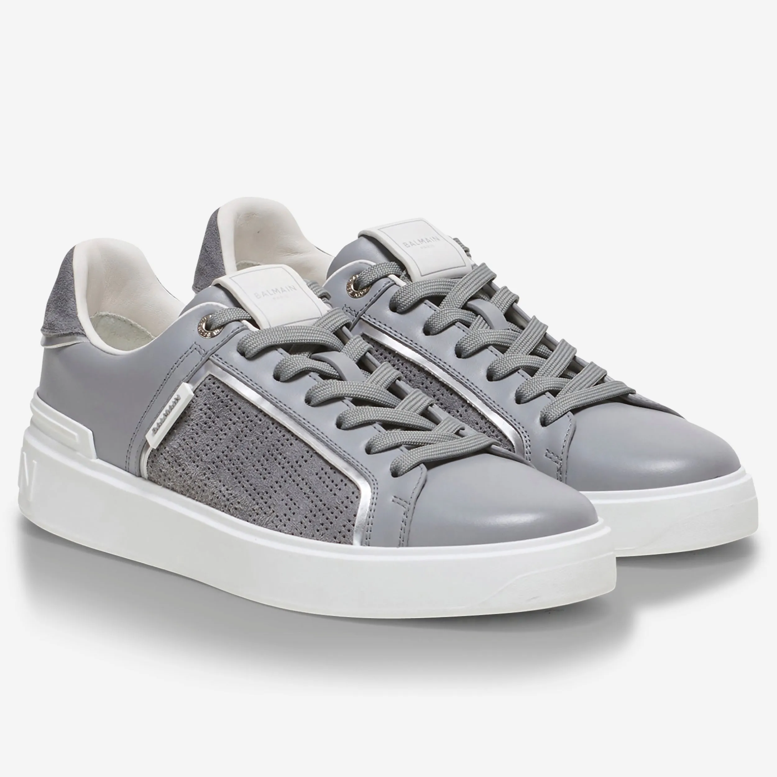 Balmain B-Court Perforated Monogrammed Leather Sneakers