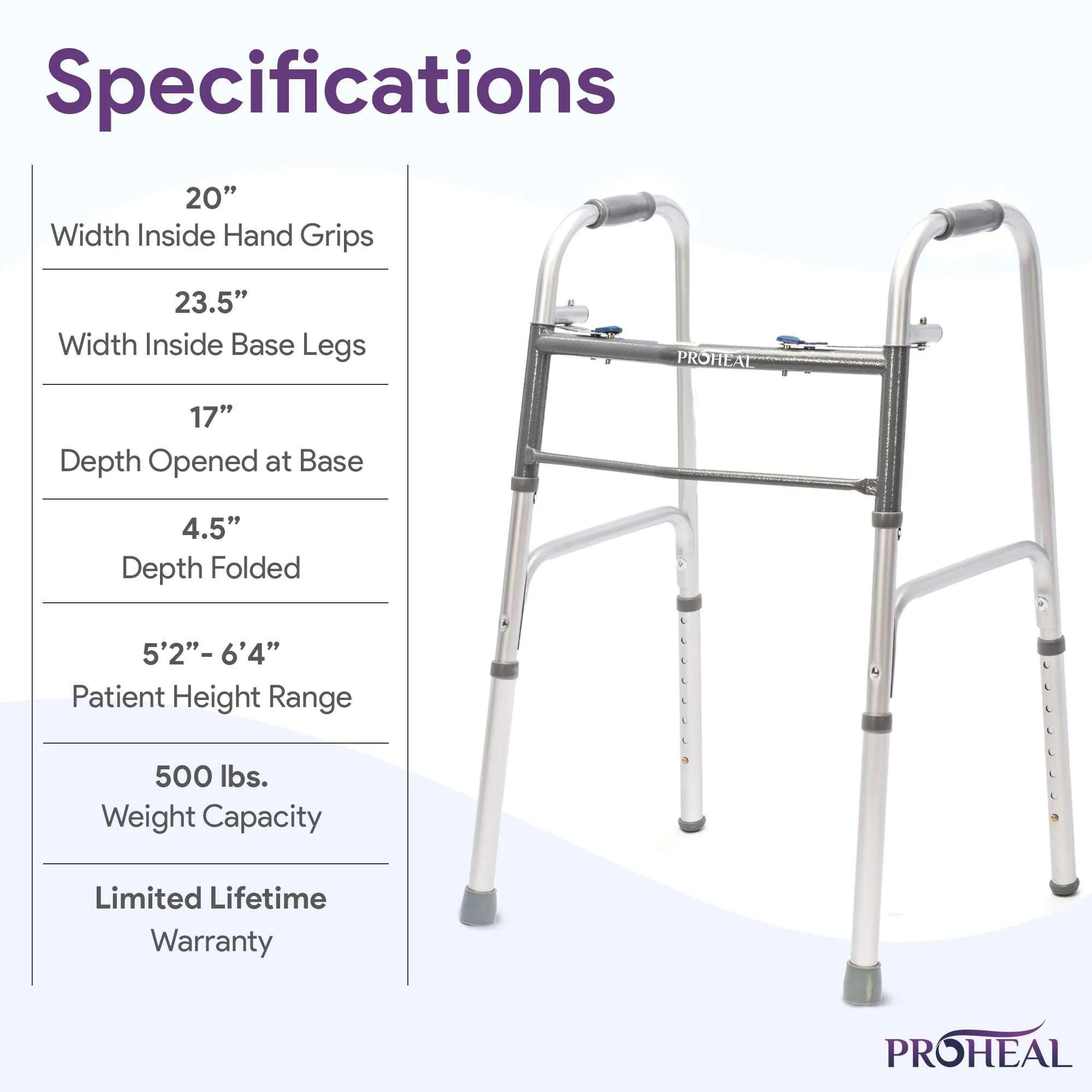 Bariatric Silver Folding Steel Walker without Wheels - 500 lbs Capacity