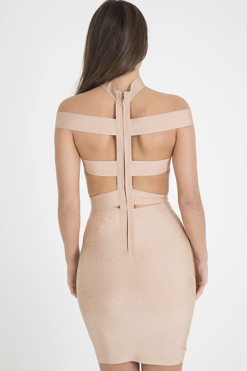 Beige Cut Out Bandage Dress - Ainsley