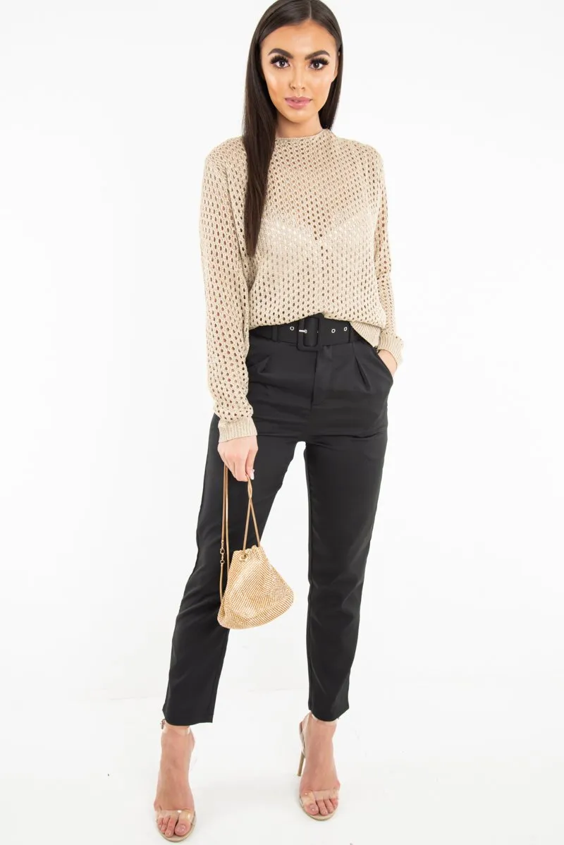 Beige Open Knit Backless Tie Back Jumper - Holdyn