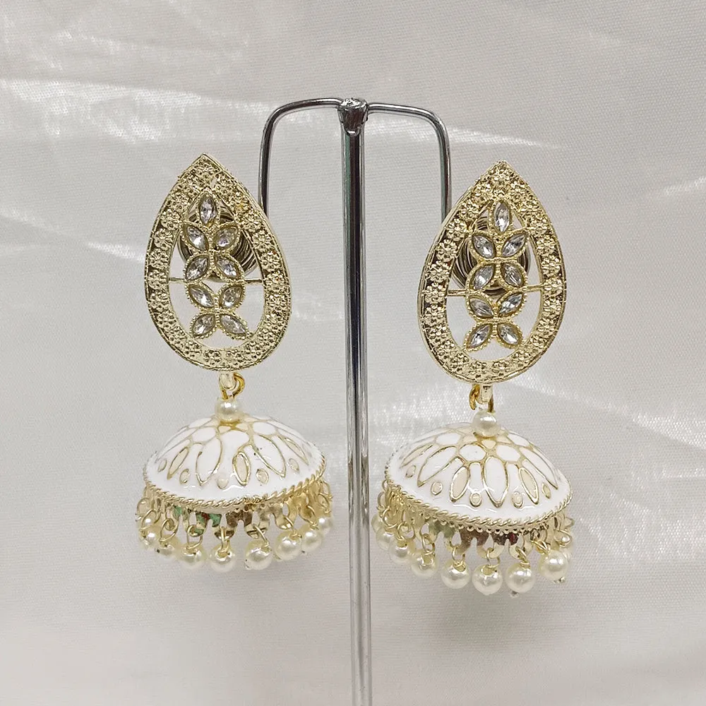 Bhavi Jewels Gold Plated Kundan Stone & Meenakari Jhumkis Earrings