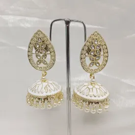 Bhavi Jewels Gold Plated Kundan Stone & Meenakari Jhumkis Earrings