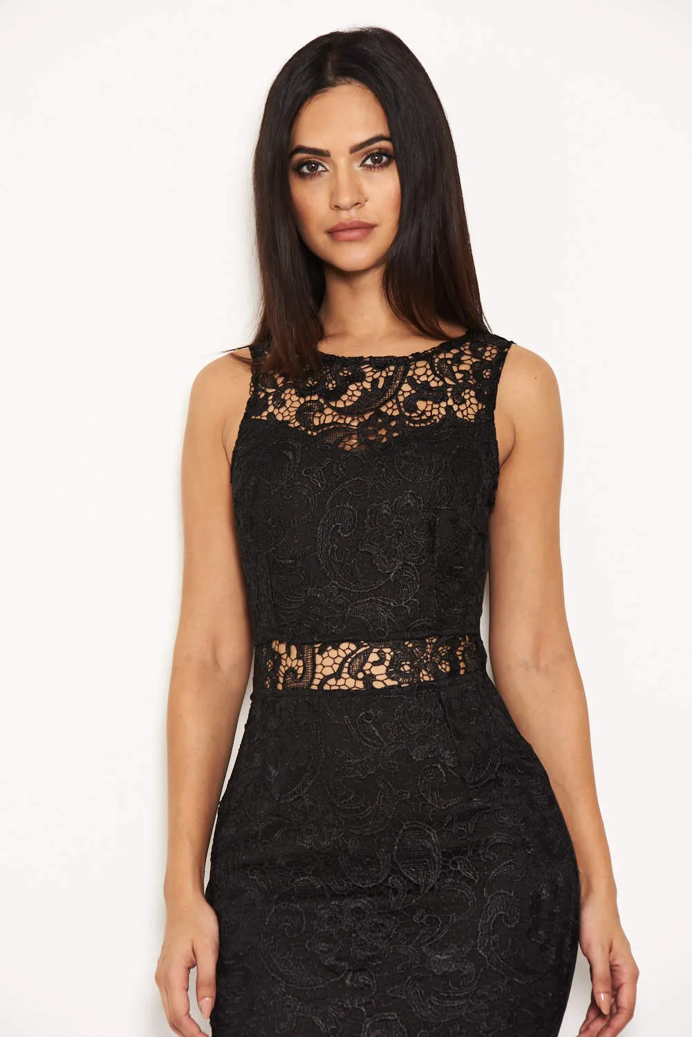 Black Crochet Embroidered Mini Dress