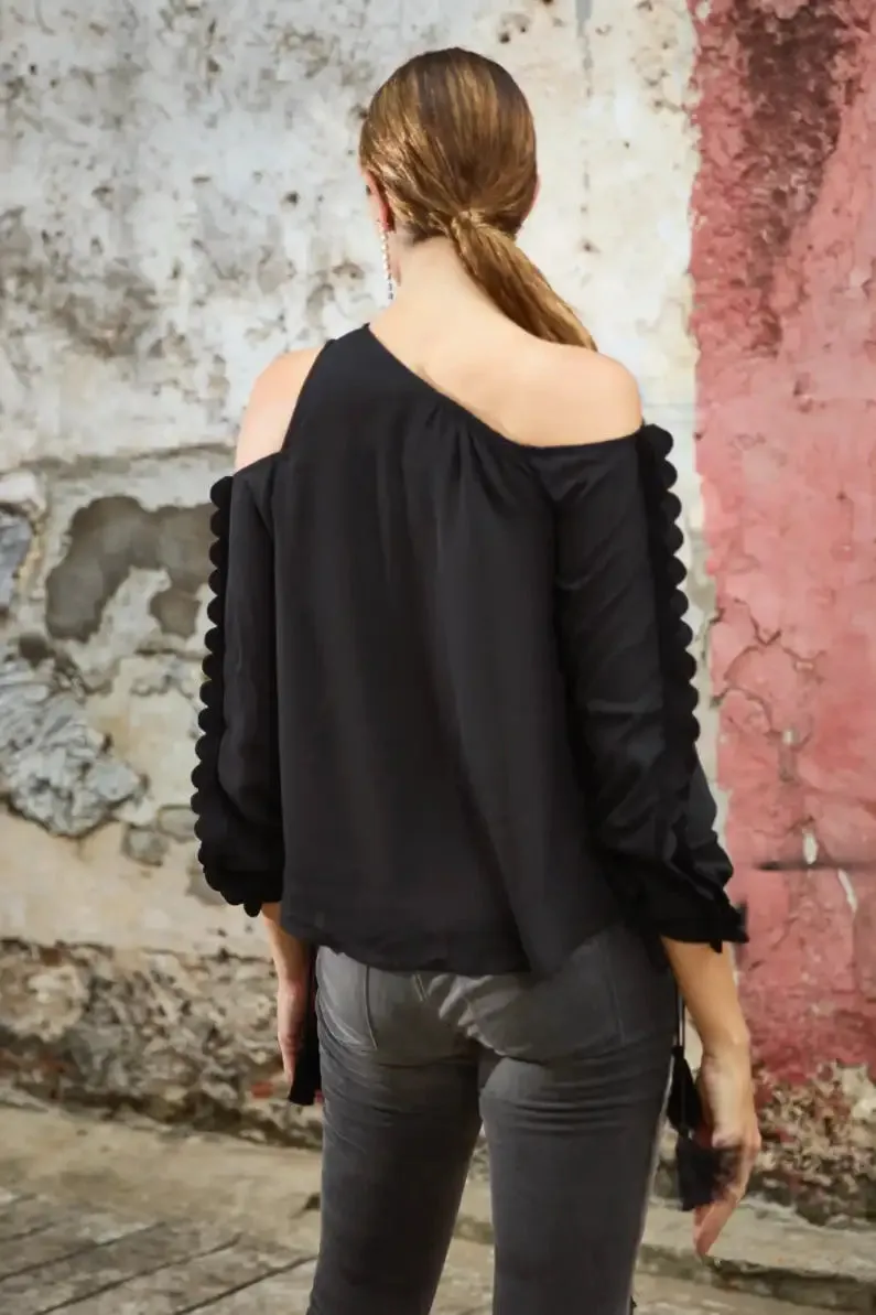 Black Cut-Out Scallop Top