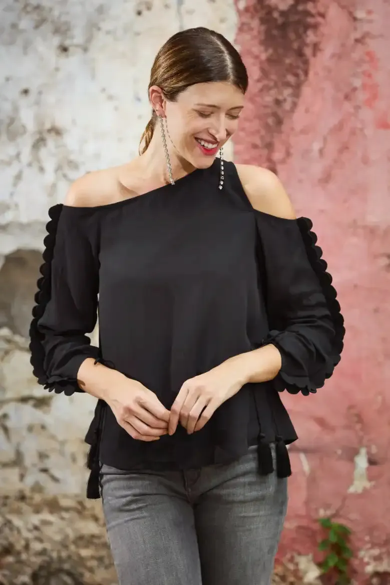 Black Cut-Out Scallop Top