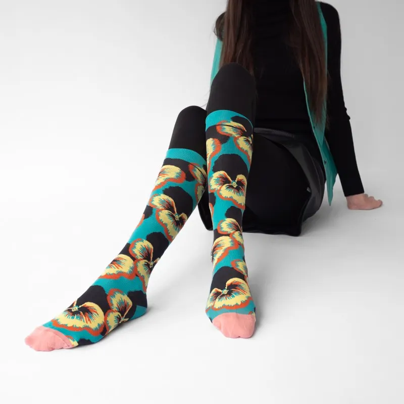 Bonne Maison Aqua Floral Knee-High Socks