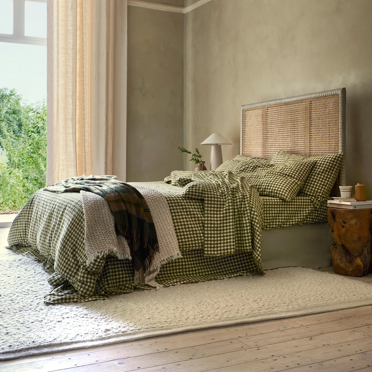 Botanical Green Gingham Linen Blend Fitted Sheet