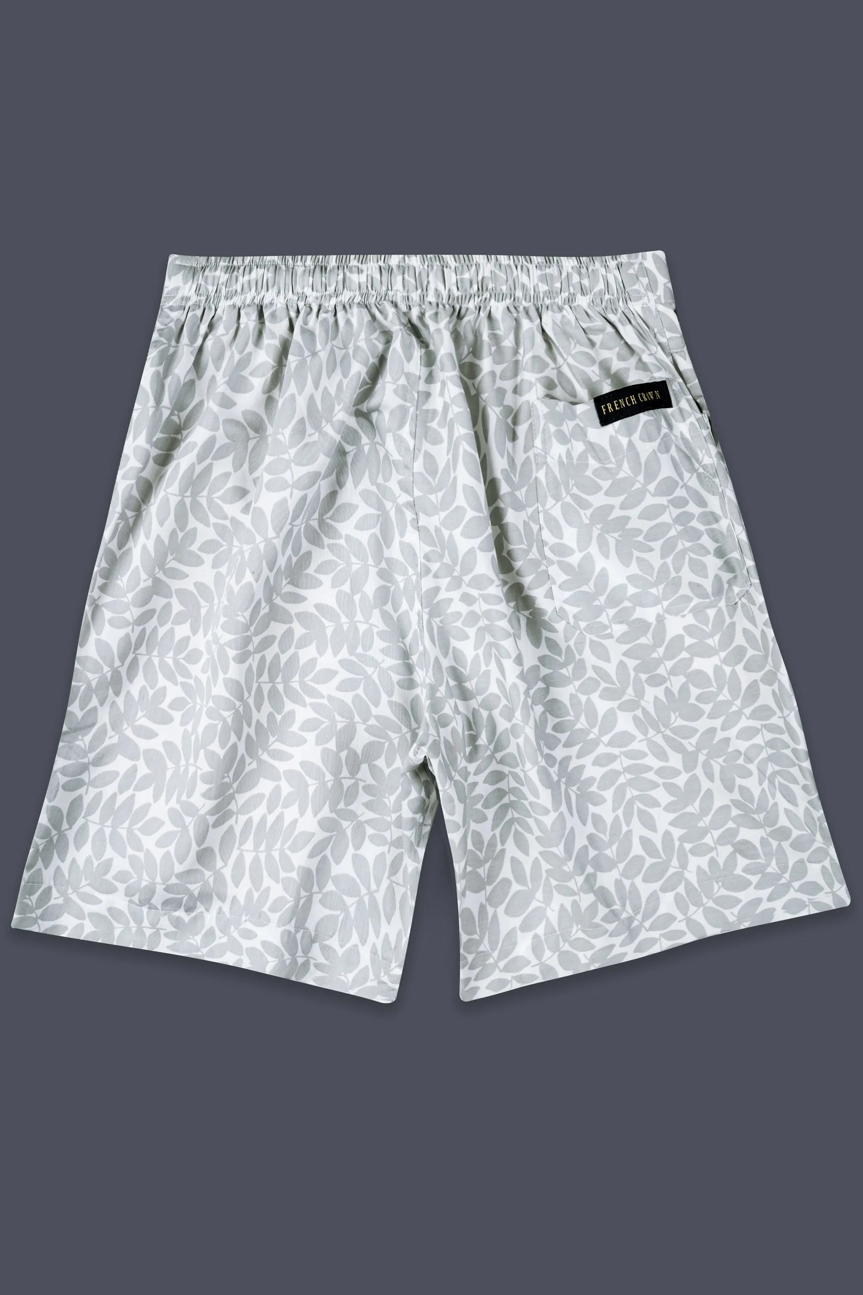 Bright White and Battleship Gray Printed Subtle Sheen Super Soft Premium Cotton Short