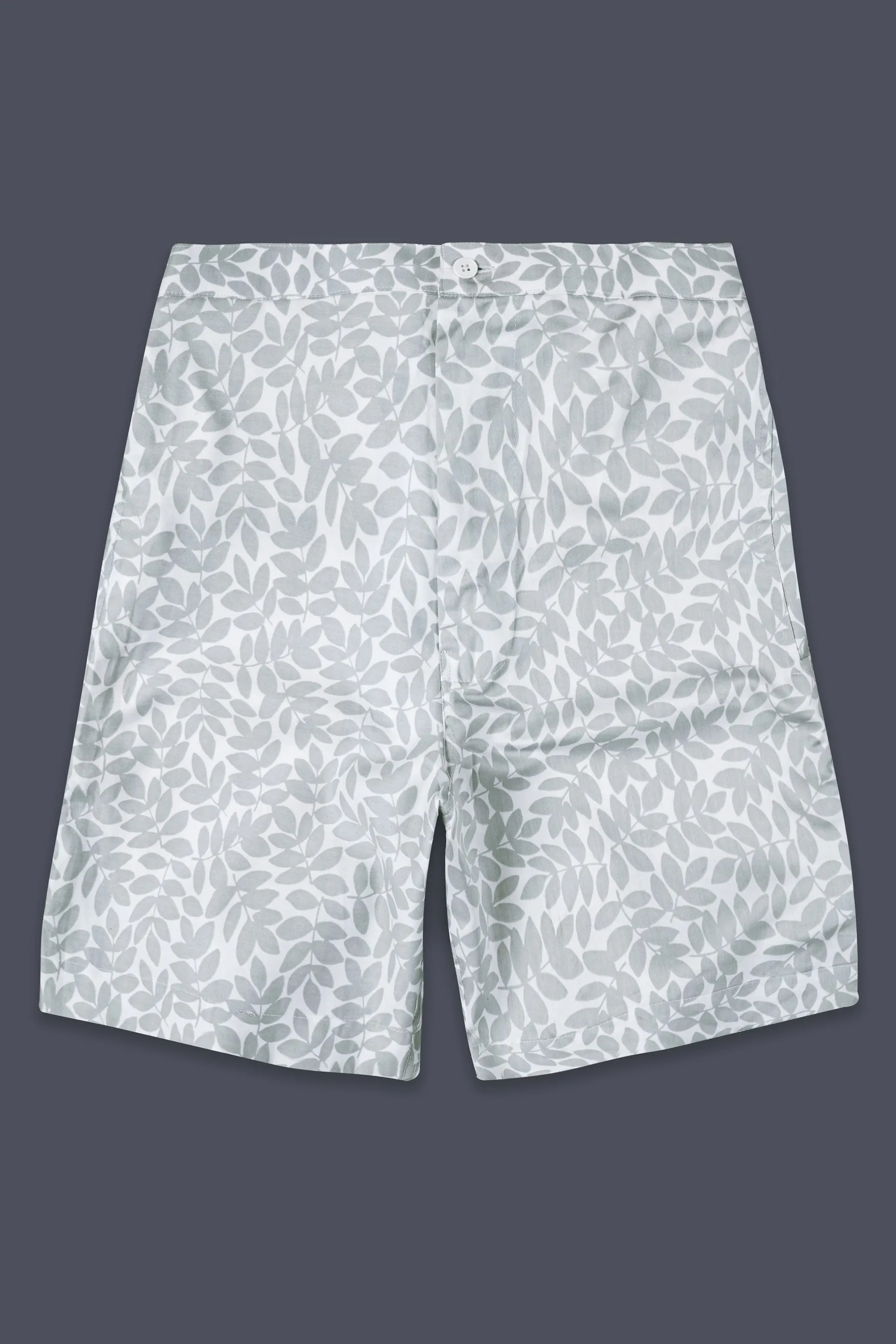 Bright White and Battleship Gray Printed Subtle Sheen Super Soft Premium Cotton Short