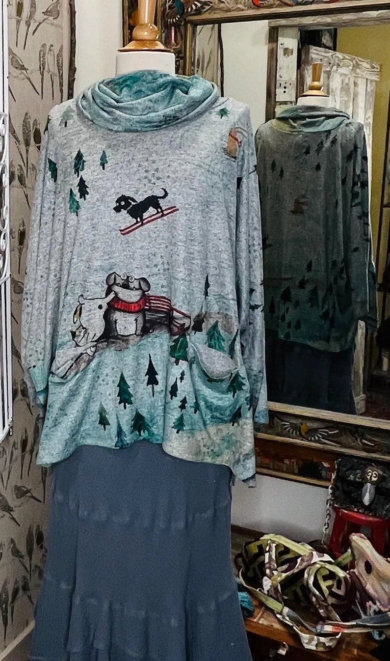 Cowl Neck Pullover in Sledding Max Print by Inoah