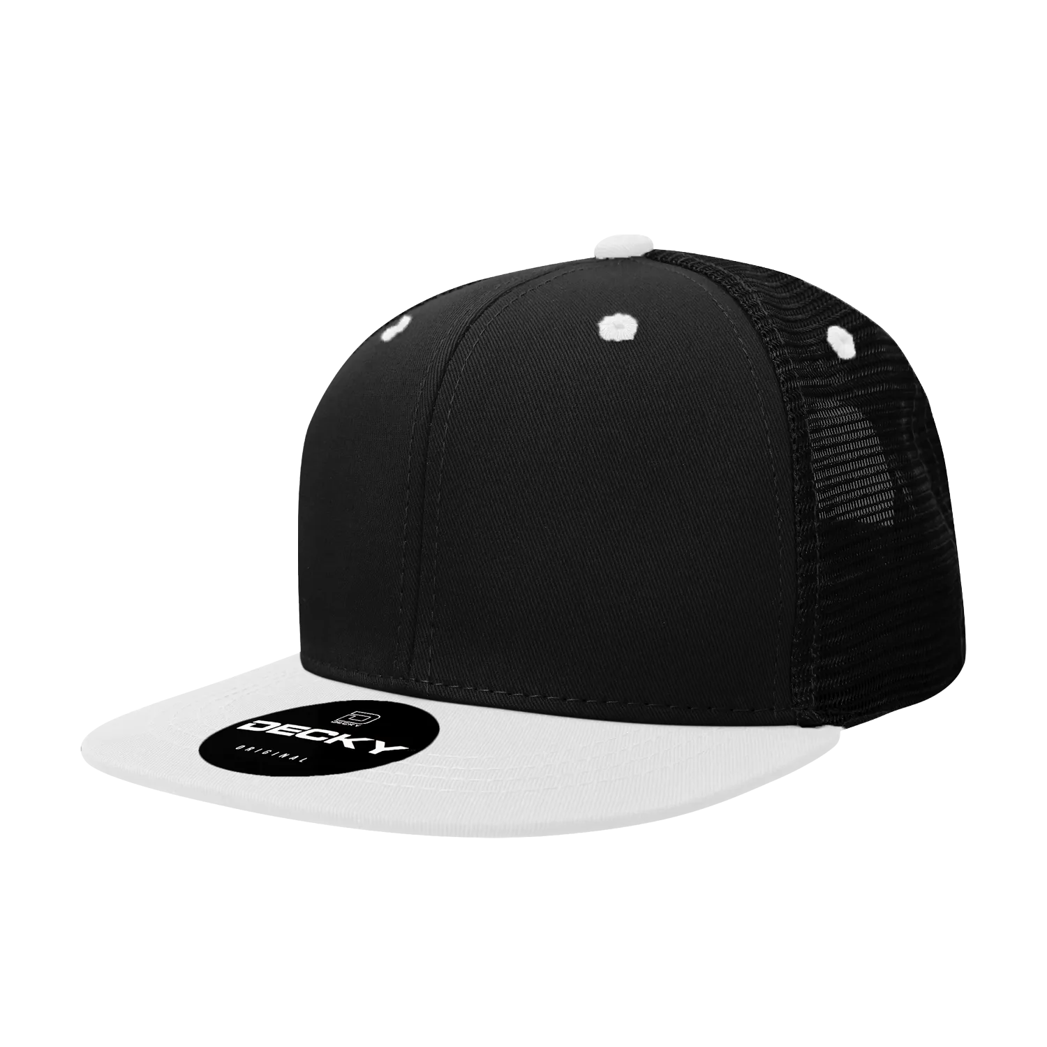 Decky 1052 Blank 6 Panel Trucker Hat, Flat Bill Snapback - 1052