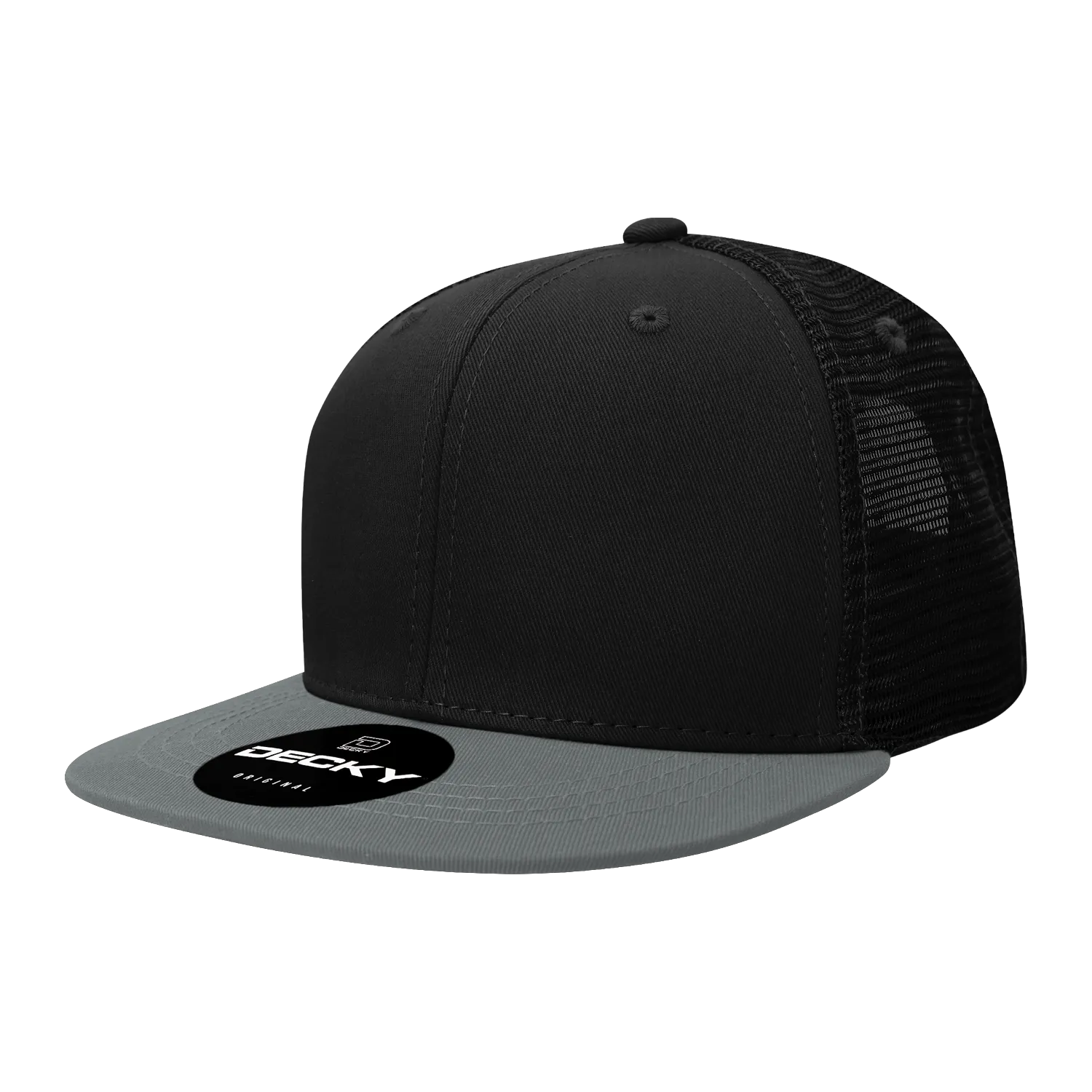 Decky 1052 Blank 6 Panel Trucker Hat, Flat Bill Snapback - 1052