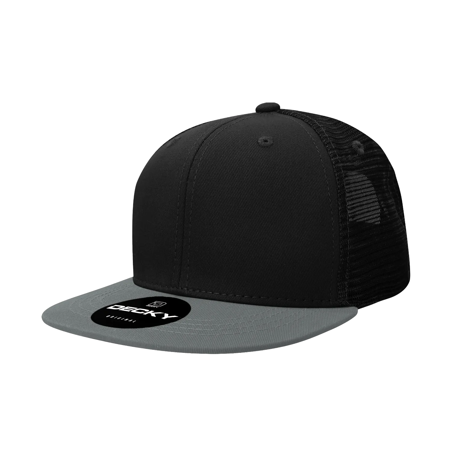 Decky 1052 Blank 6 Panel Trucker Hat, Flat Bill Snapback - 1052