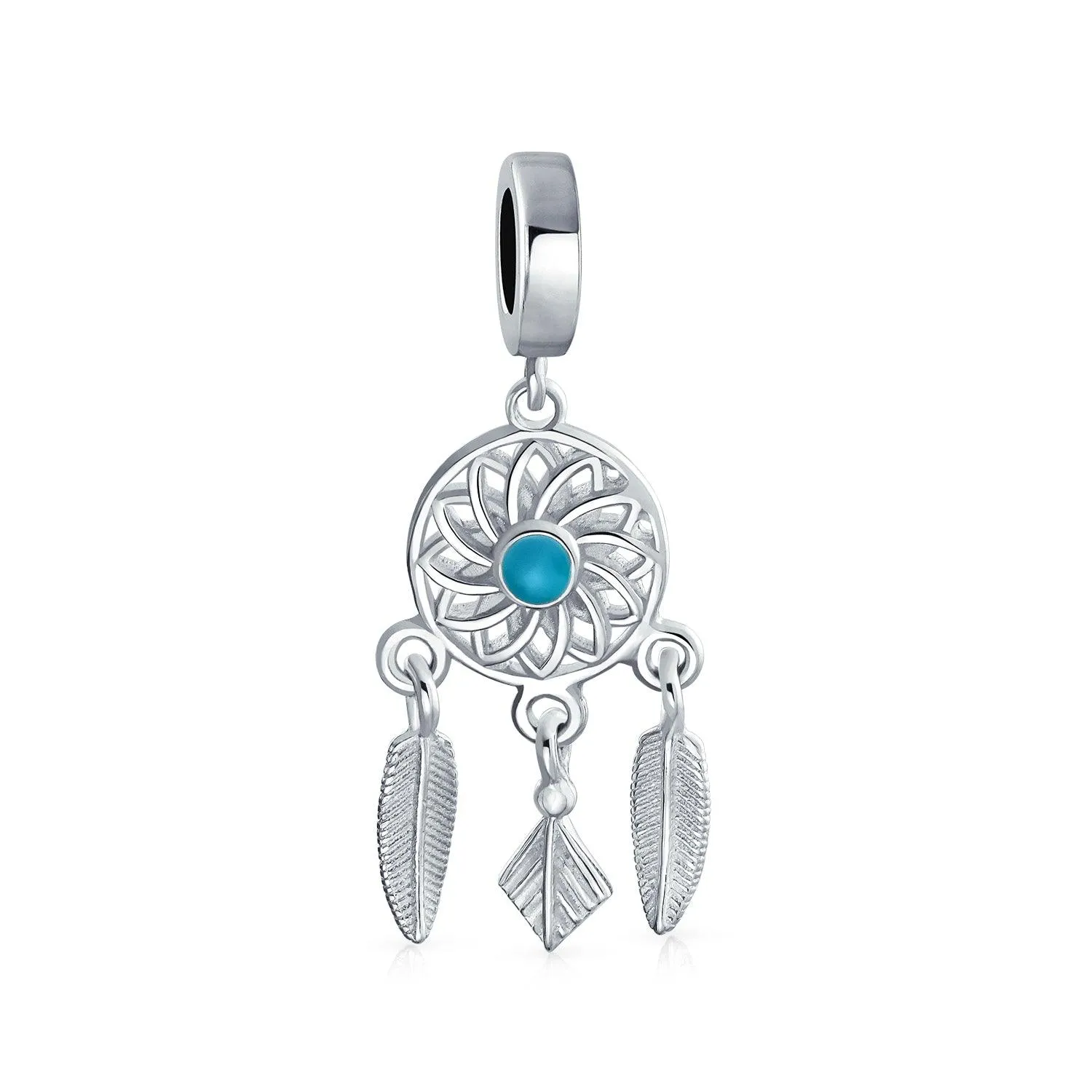 Dream Catcher Charm Bead Feathers Leaf Heart Shape Dangle .925 Silver