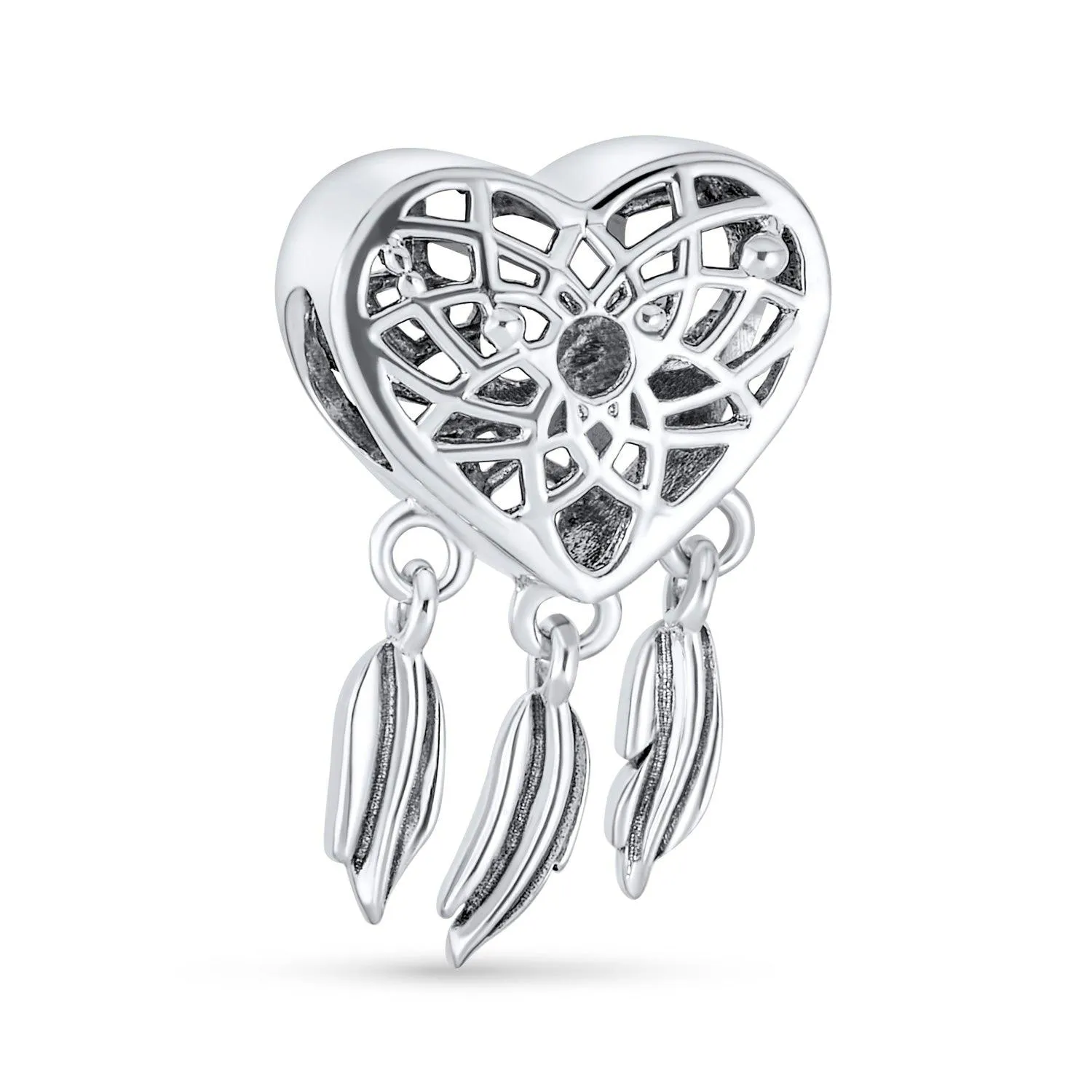 Dream Catcher Charm Bead Feathers Leaf Heart Shape Dangle .925 Silver