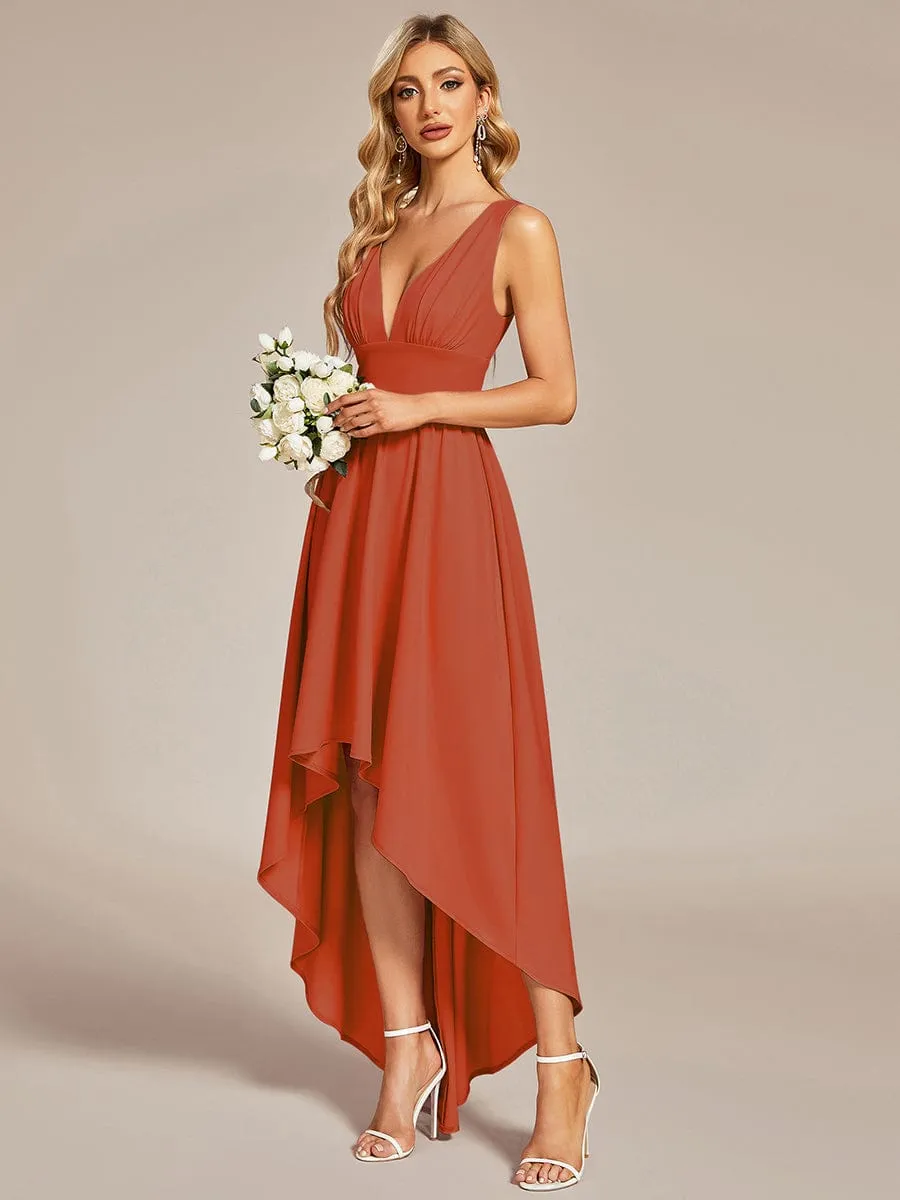 Elegant High-Low Sleeveless Empire Waist Bridesmaid Dress