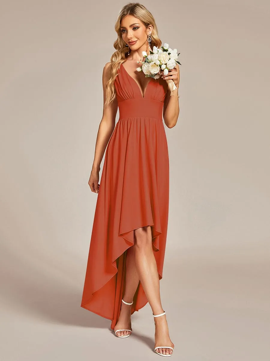 Elegant High-Low Sleeveless Empire Waist Bridesmaid Dress