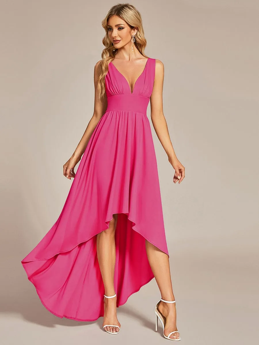 Elegant High-Low Sleeveless Empire Waist Bridesmaid Dress