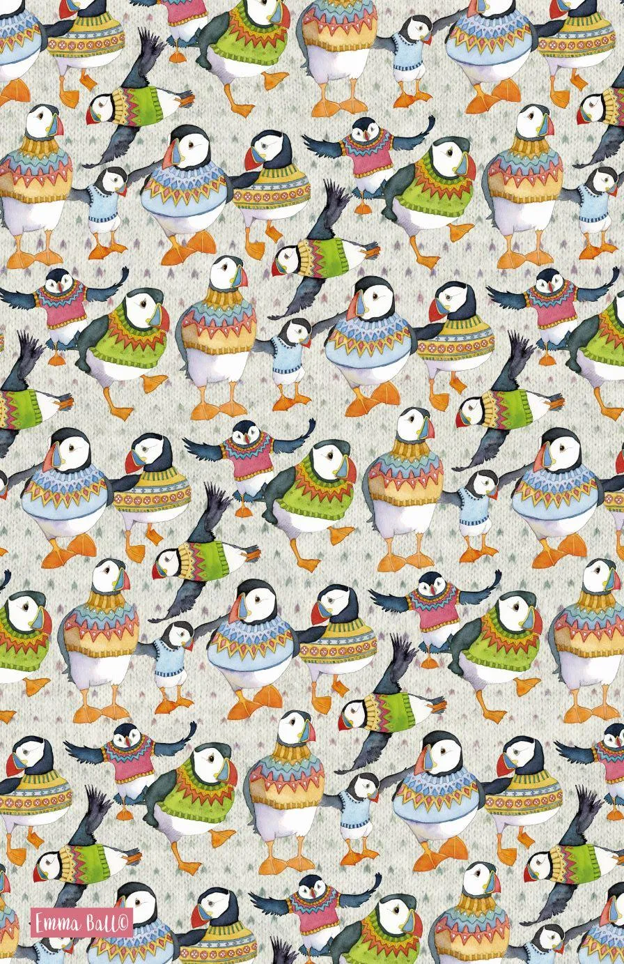 Emma Ball Woolly Puffin Tea Towel