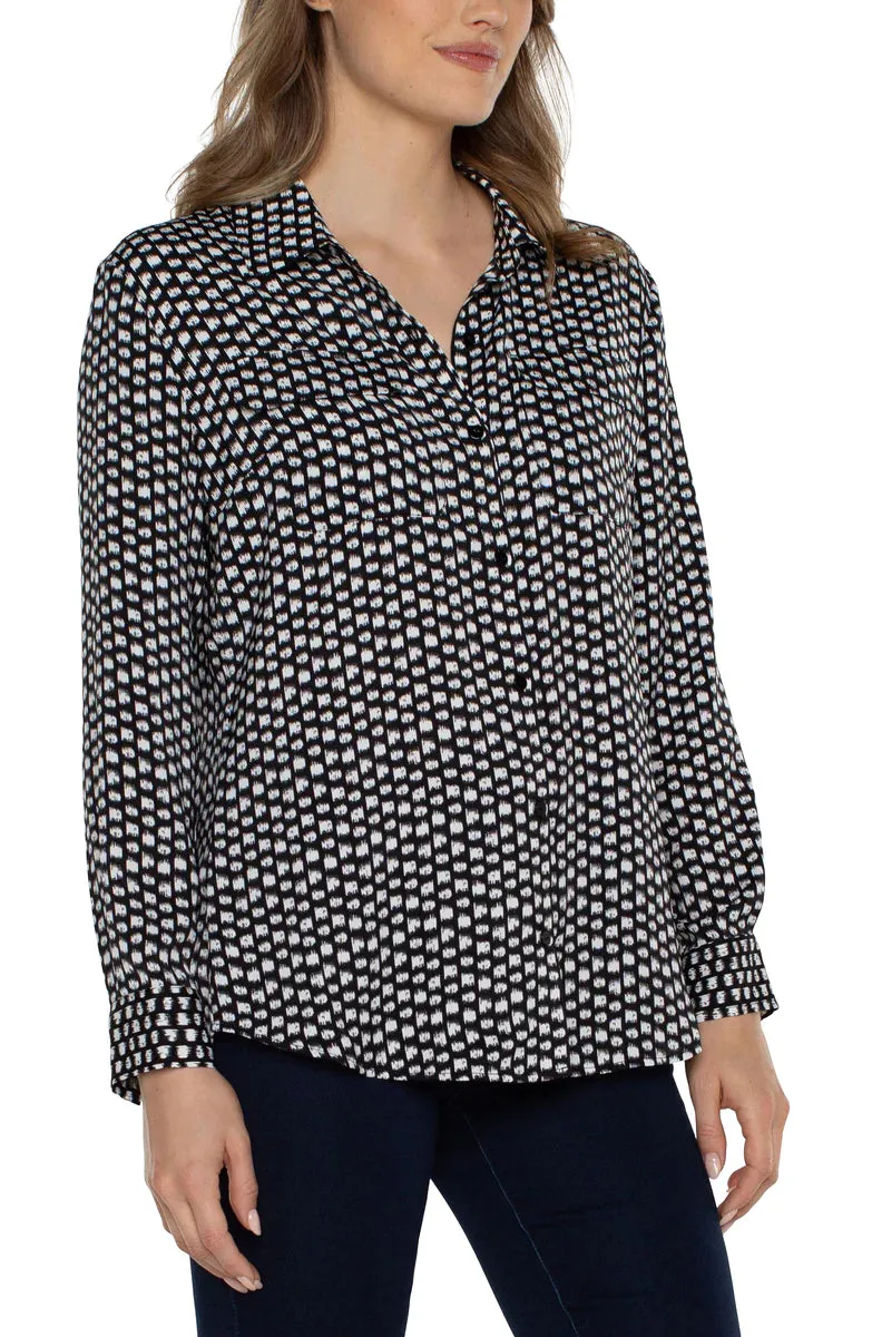 Flap Pocket Button Up Woven Blouse