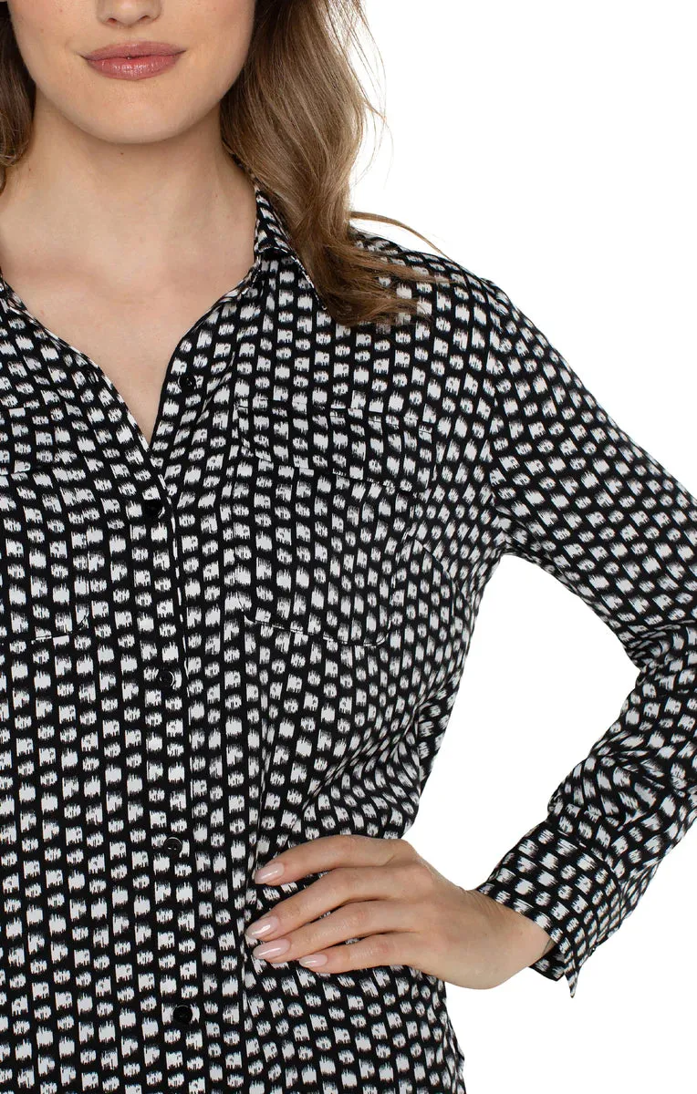 Flap Pocket Button Up Woven Blouse