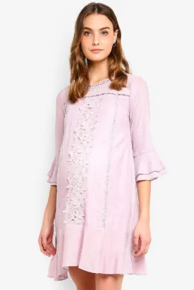 Flounce Long Sleeves Chandra Nursing Dress Pink