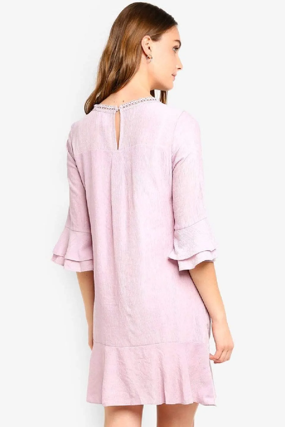 Flounce Long Sleeves Chandra Nursing Dress Pink