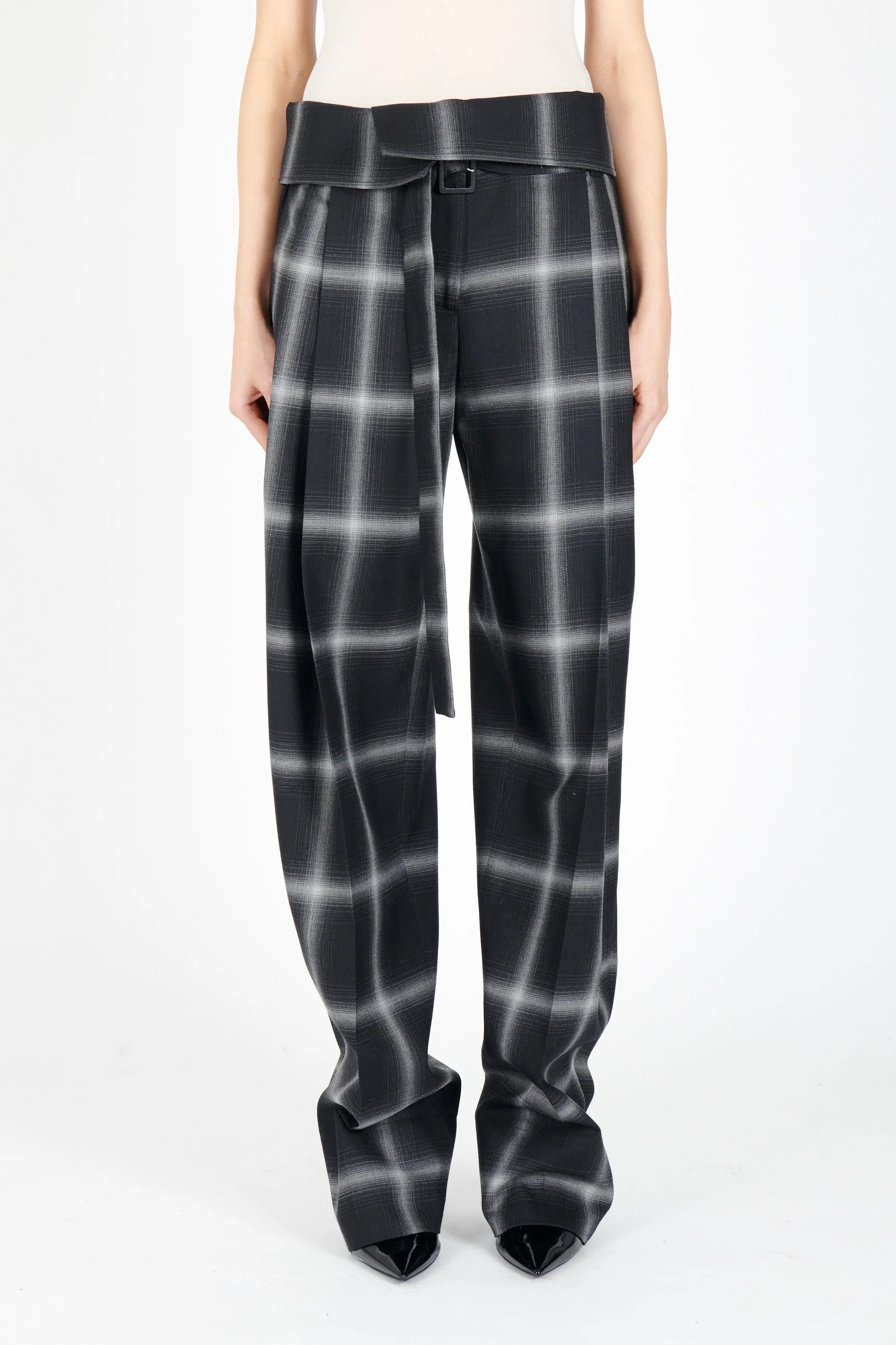 Fold Over Plaid Pant