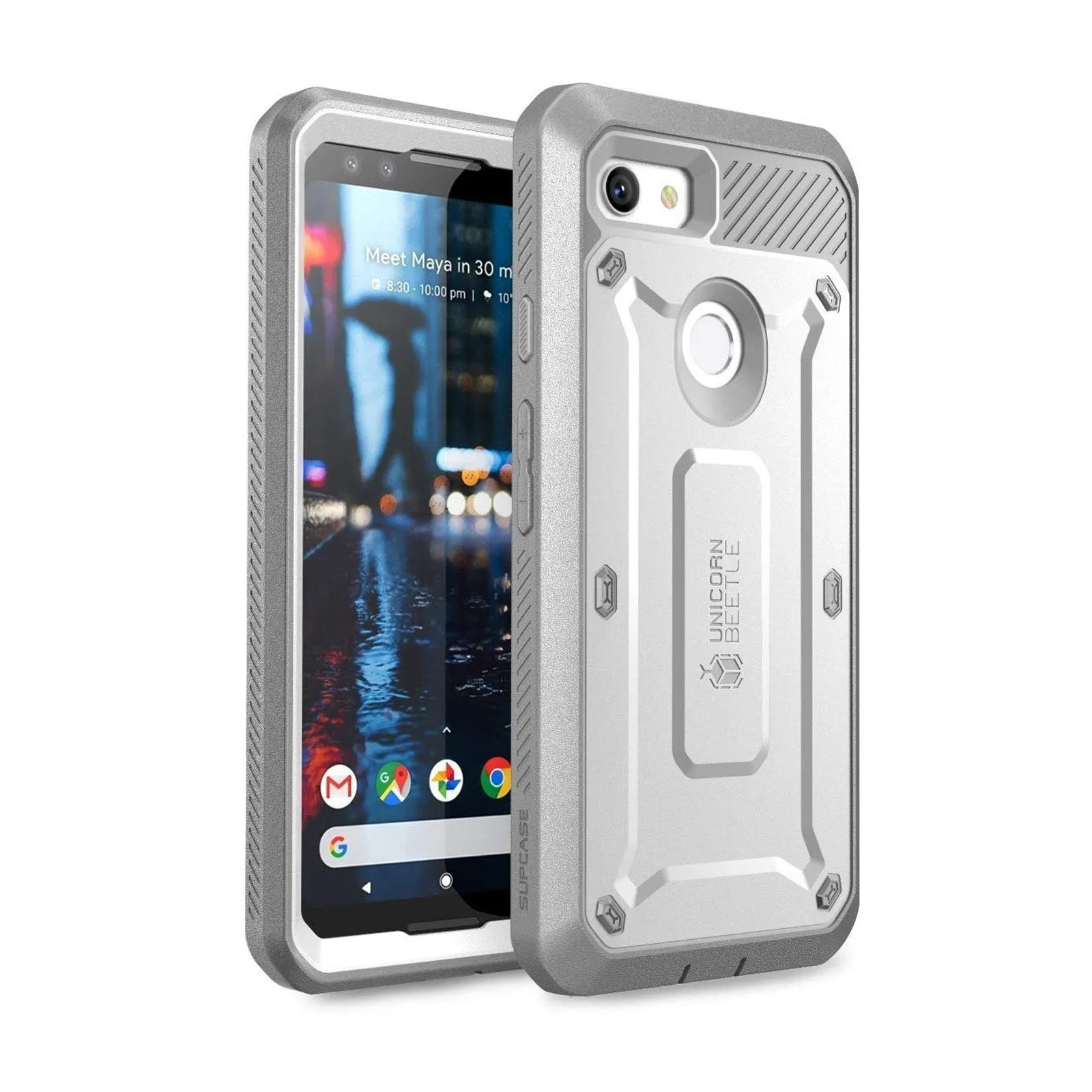 Google Pixel 3 Unicorn Beetle Pro Rugged Holster Case with Screen Protection-White