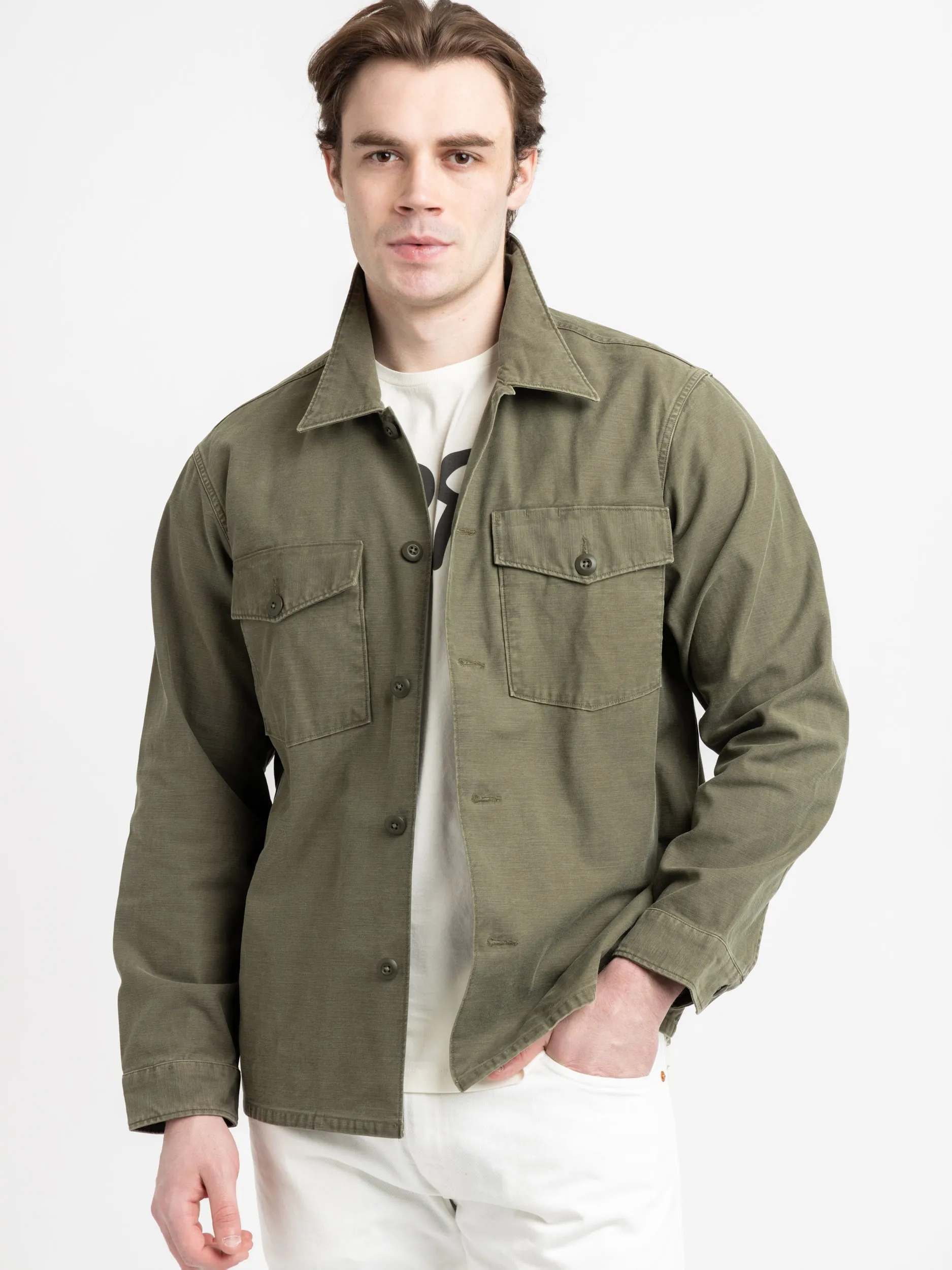 Green Reverse-Sateen Overshirt