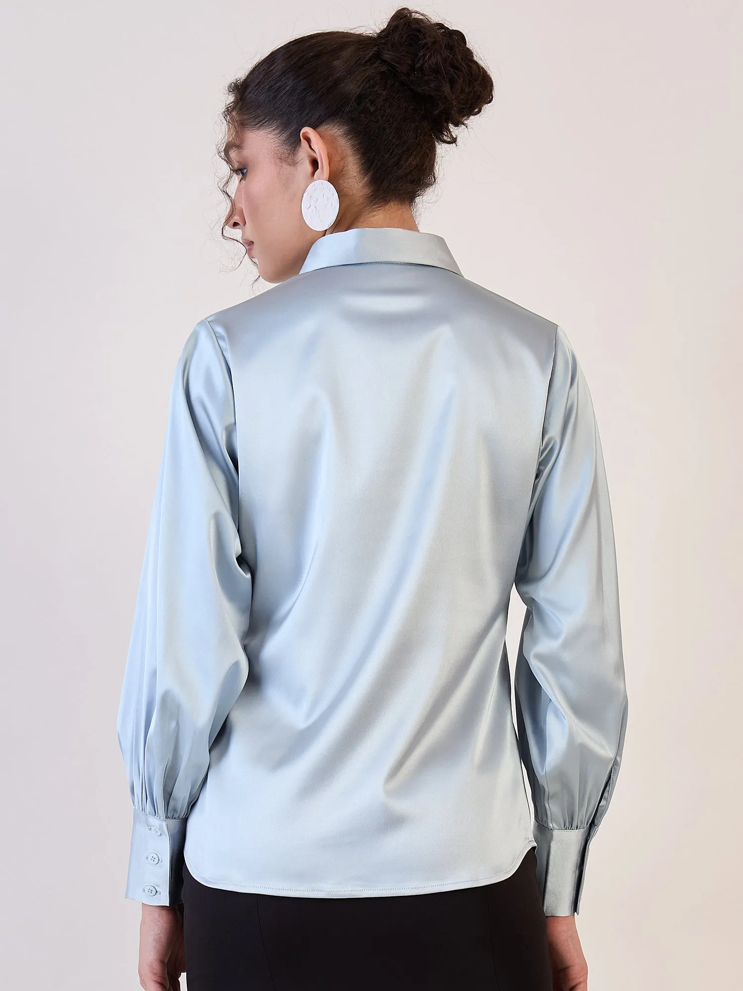 Grey Balloon Sleeve Regular Shirt